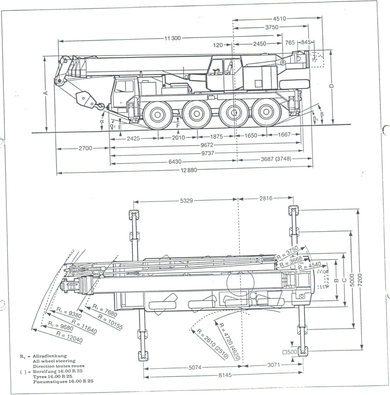 Liebherr LTM 1070 katalog ölçü çizimleri