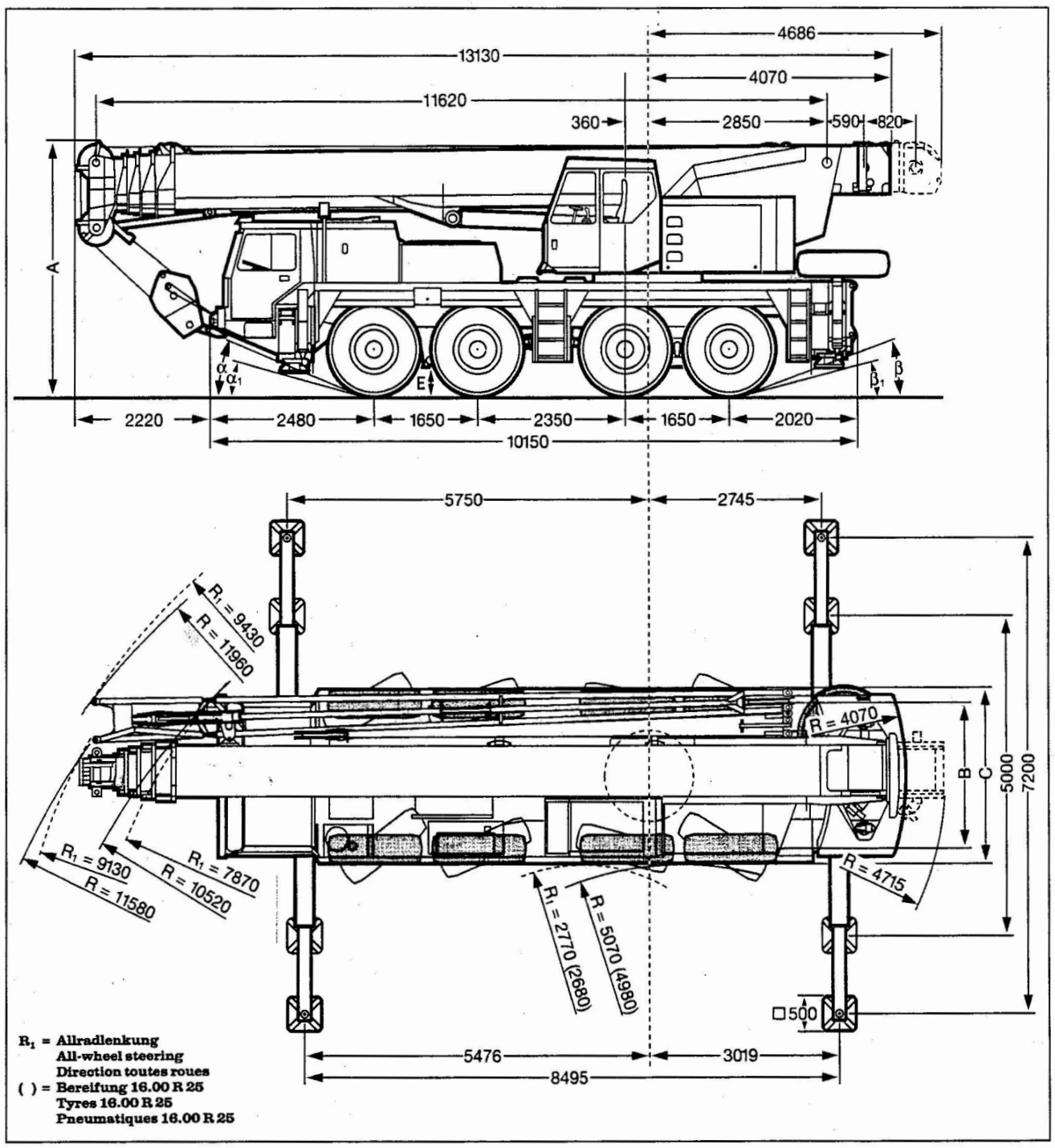 Liebherr LTM 1100 katalog ölçü çizimleri
