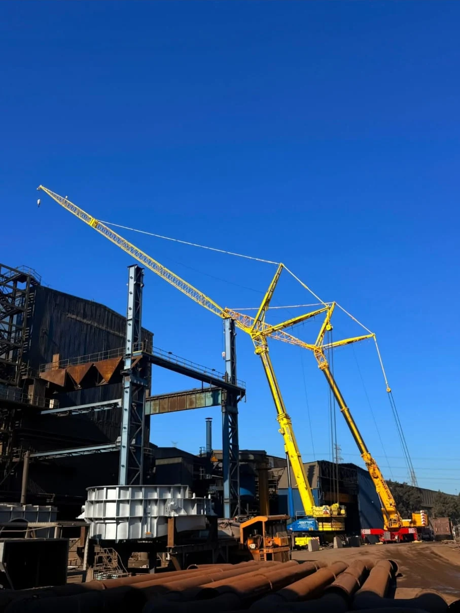 Terex AC 500-2 ve Terex Demag AC 350 SSL vinçlerin ortak saha görünümü.